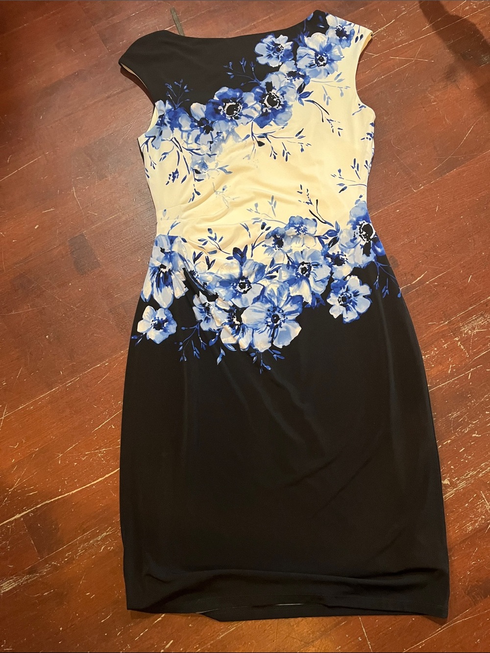 Ralph Lauren Black and Cream Midi Dress with Blue Floral Print - Picture 7 of 10